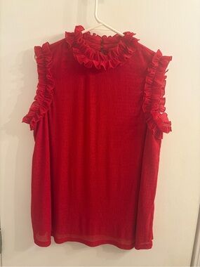 Versona Red Ruffled Neck Sleeveless Top